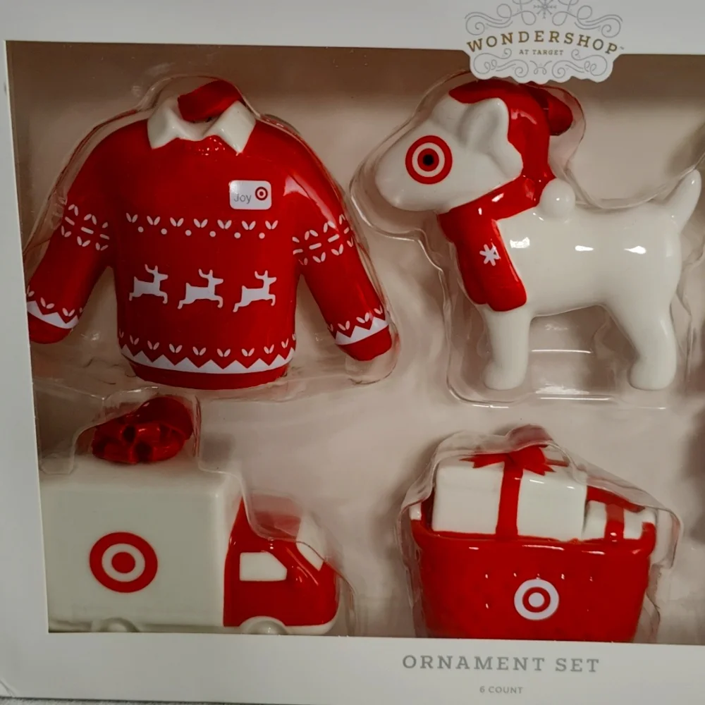 Target Wondershop 6 pc Bullseye Christmas Ornament Set Dog Truck Basket Sweater